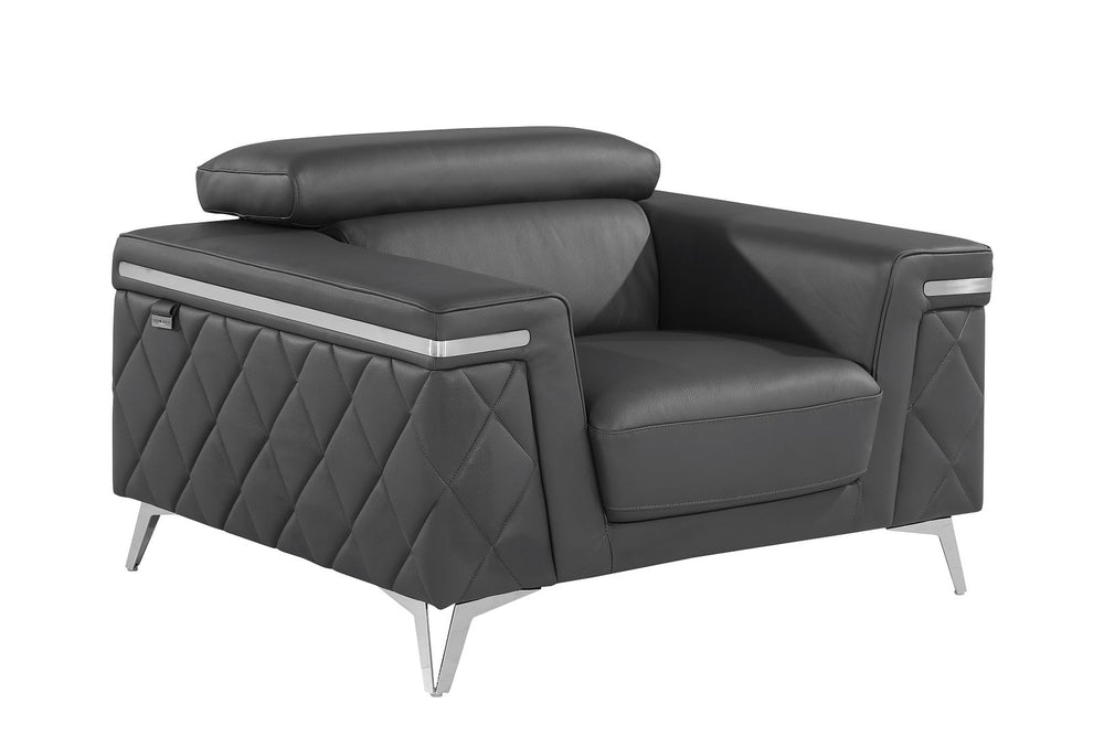 DivanItalia 1140 Chair with Adjustable Headrest in Top-Grain Italian Leather - Dark Gray