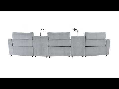 Fullar - Modular Console With Wireless Charger - Light Gary Chenille