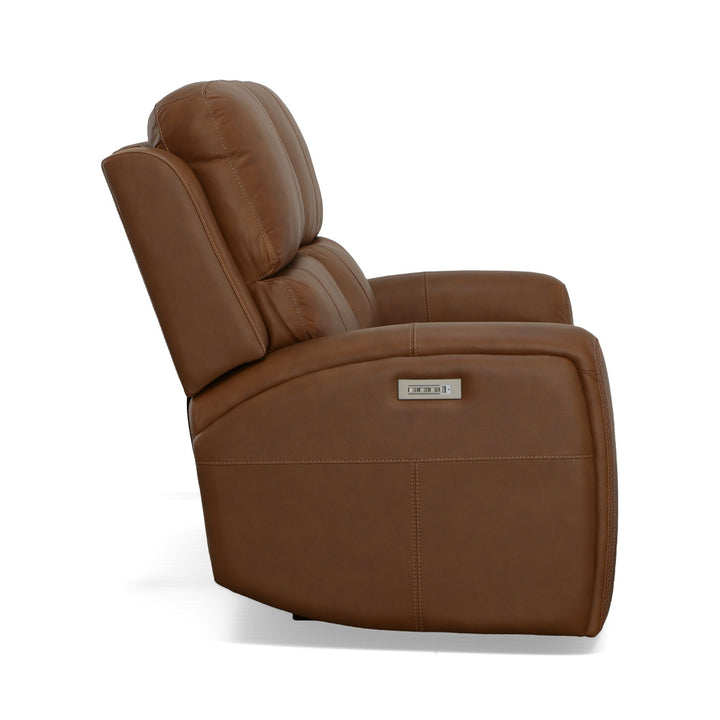Linden Leather Power Reclining Loveseat with Power Headrests &amp; Lumbar in Caramel