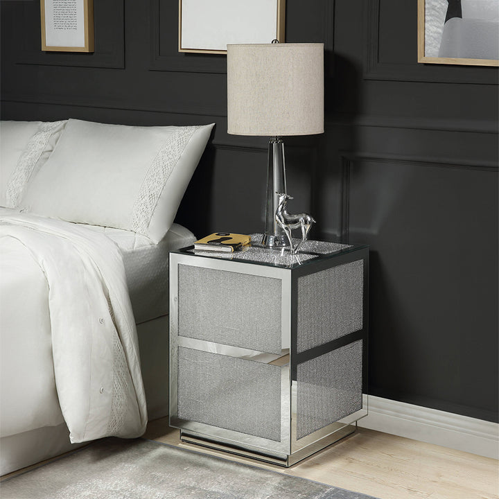 Noralie End Table - Mirrored &amp; Faux Diamonds