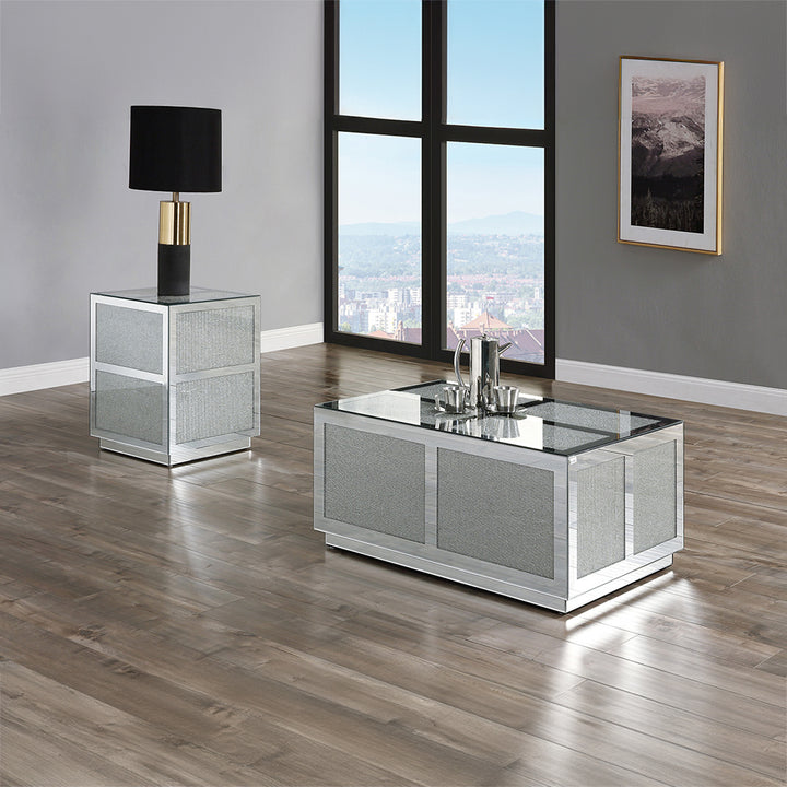 Noralie End Table - Mirrored &amp; Faux Diamonds