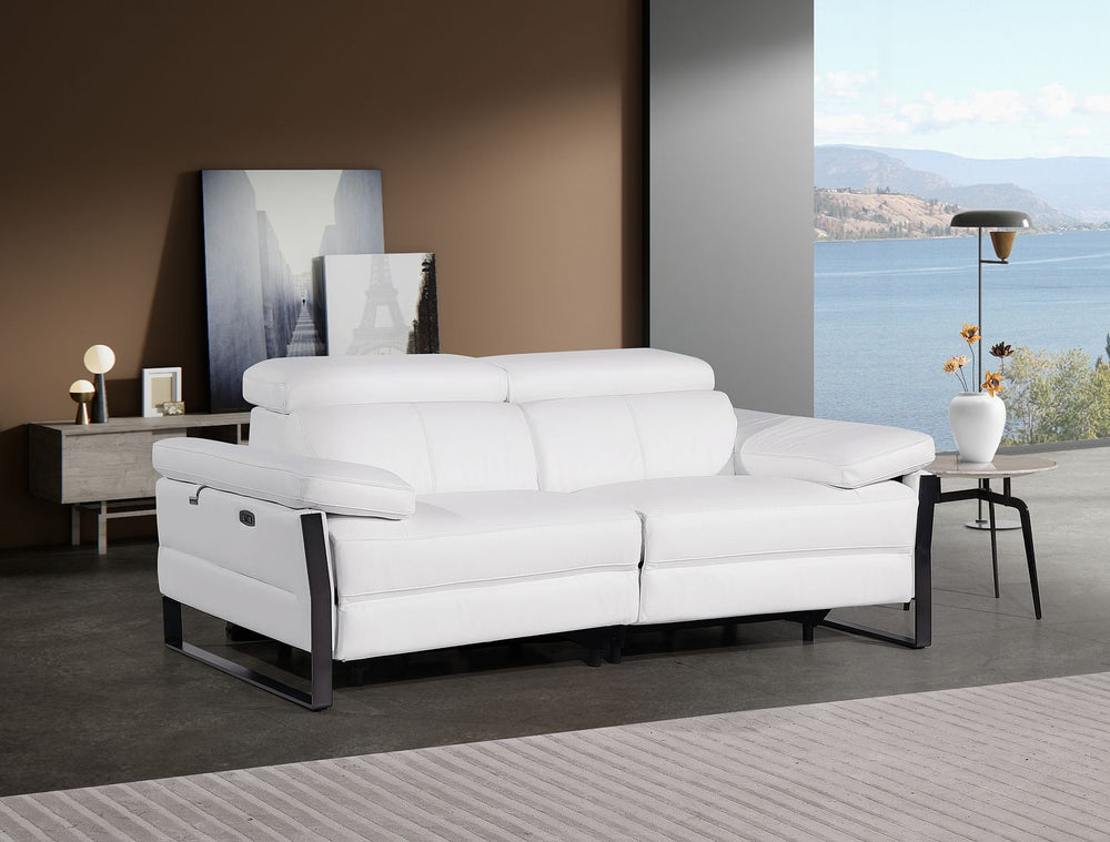 DivanItalia 1246 Top Grain Italian Leather Loveseat with Power Headrest - White