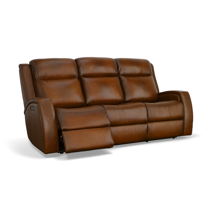 Mustang Leather Power Sofa with Power Headrest in Rust