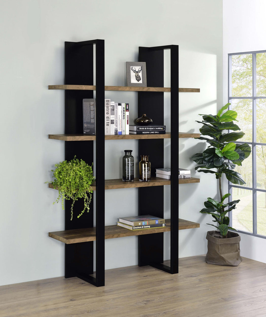 Coaster Furniture 882036 Danbrook 71-inch 4-shelf Bookshelf Black and Aged Walnut