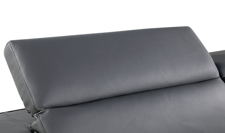 DivanItalia 1120 Sofa with Adjustable Headrest in Top-Grain Italian Leather - Dark Gray