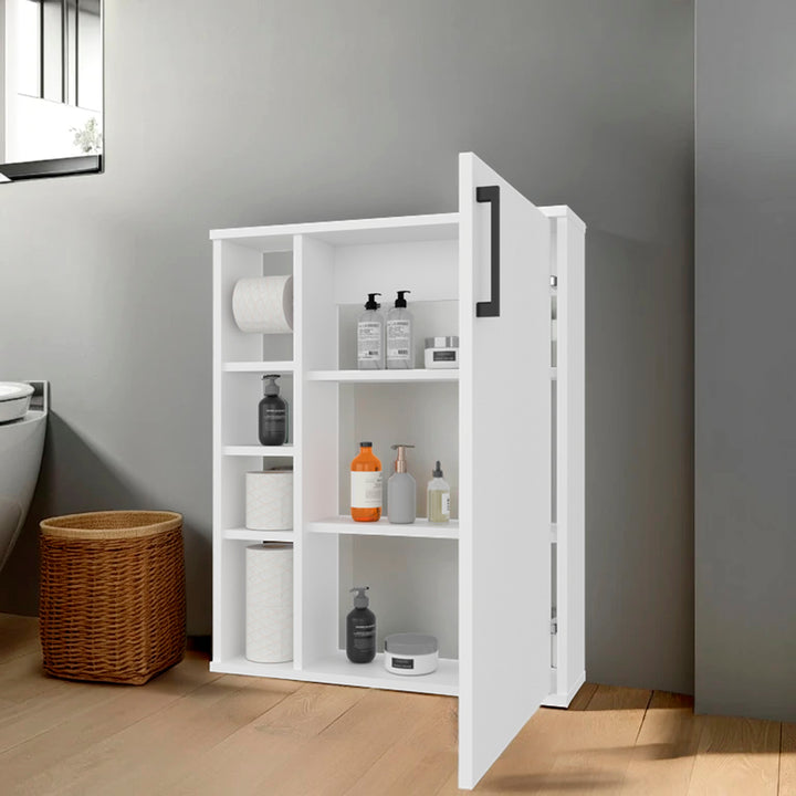 Yoder Bathroom Cabinet with 4 Open Shelves and 1 Door - White