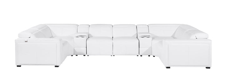 DivanItalia 1224 8-Piece U-Shaped Sectional Sofa in Top Grain Italian Leather with 4 Power Recliners &amp; Power Headrests – No Console - White