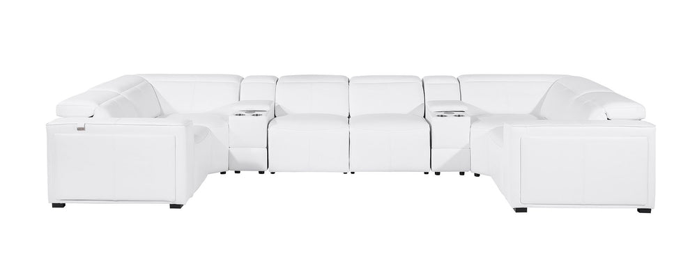 DivanItalia 1224 8-Piece U-Shaped Sectional Sofa in Top Grain Italian Leather with 4 Power Recliners & Power Headrests – No Console - White