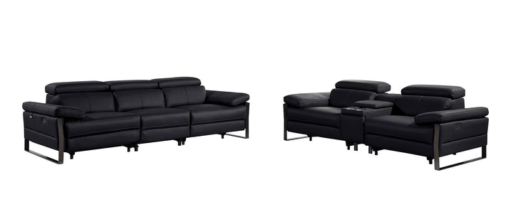 DivanItalia 1246 Modular Power Triple Reclining Sofa and Console Loveseat Set with Power Headrests – Top Grain Italian Leather - Black
