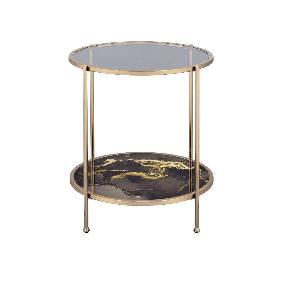 Fiorella - End Table - Black Marble Print & Champagne