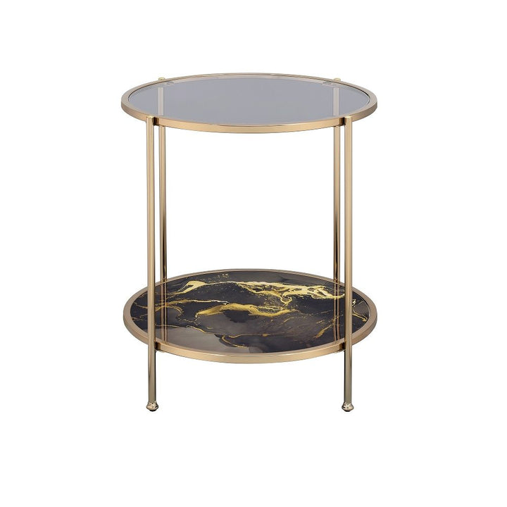 Fiorella - End Table - Black Marble Print & Champagne
