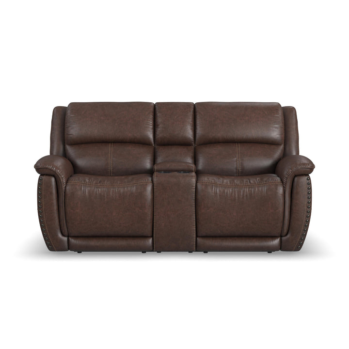 Beau Fabric Power Reclining Loveseat with Console &amp; Power Headrests in Sable