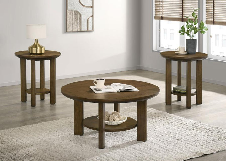 Coaster Furniture Ottowa - 3 Piece Round Wood Coffee Table Set - Brown
