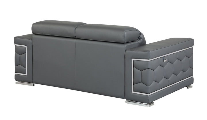 DivanItalia 692 Loveseat with Adjustable Headrest in Top-Grain Italian Leather - Dark Gray