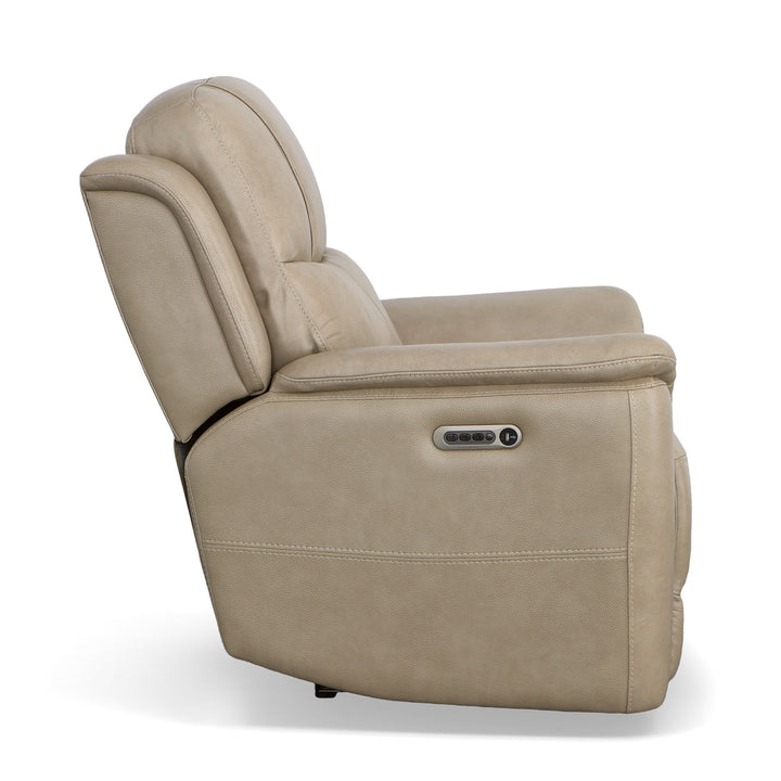 Crew Leather Power Recliner with Power Headrest &amp; Lumbar in Pebble
