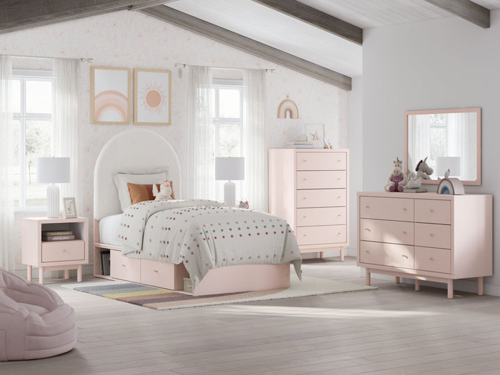 Wistenpine - Twin Upholstered Panel Bed With Under Bed Storage - Blush by Ashley Furniture product image