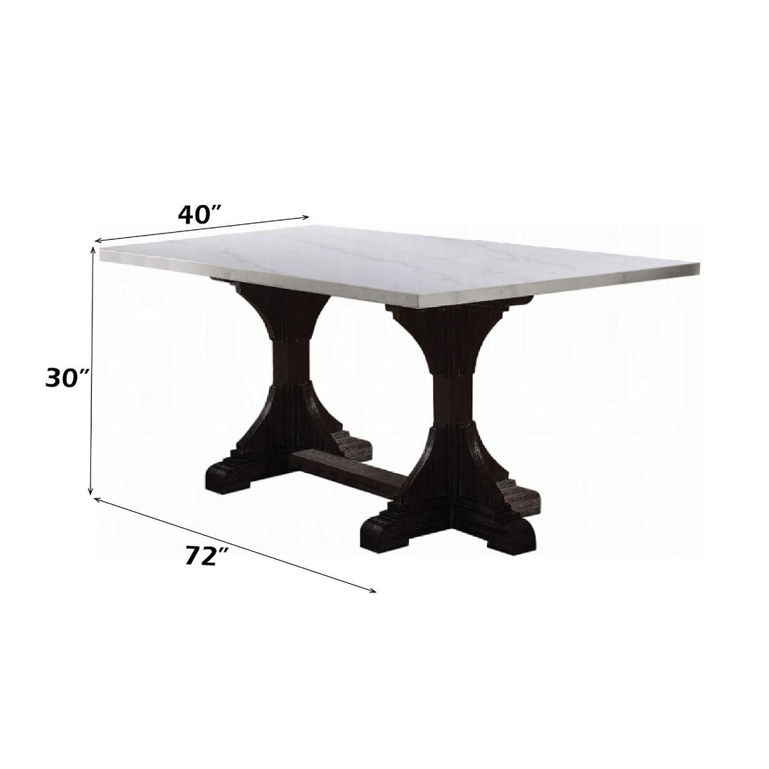 Gerardo - 30" Dining Table - White Marble Top & Weathered Espresso