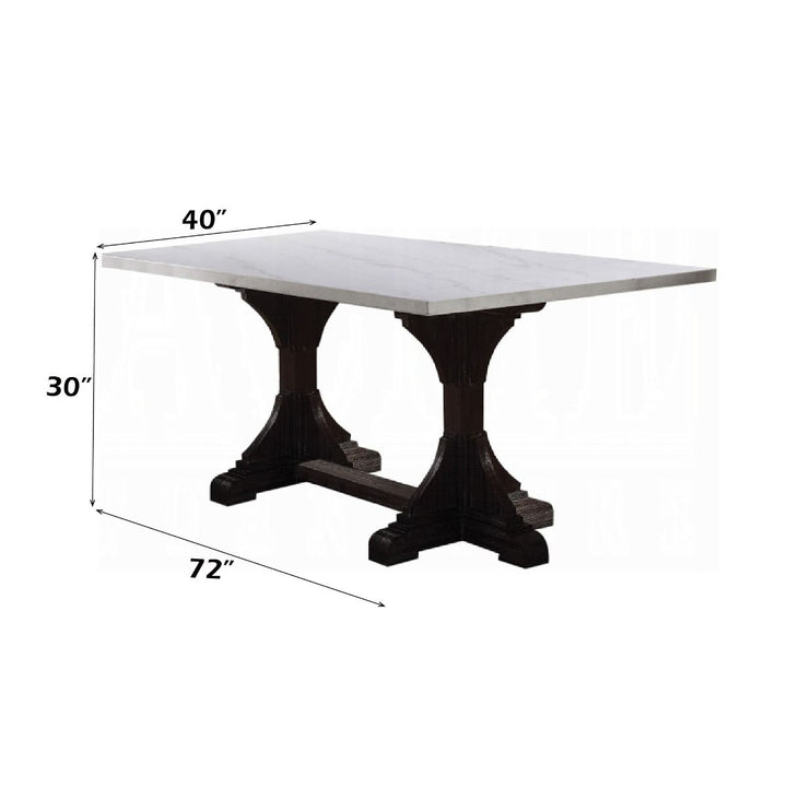 Gerardo - 30" Dining Table - White Marble Top & Weathered Espresso
