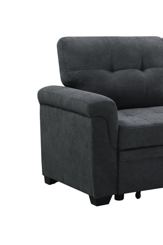 Lucca 84"W Dark Gray Fabric Reversible Sectional Sleeper Sofa Chaise with Storage - View 9