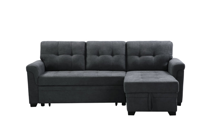 Lucca 84"W Dark Gray Fabric Reversible Sectional Sleeper Sofa Chaise with Storage - View 6