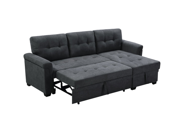 Lucca 84"W Dark Gray Fabric Reversible Sectional Sleeper Sofa Chaise with Storage - View 3