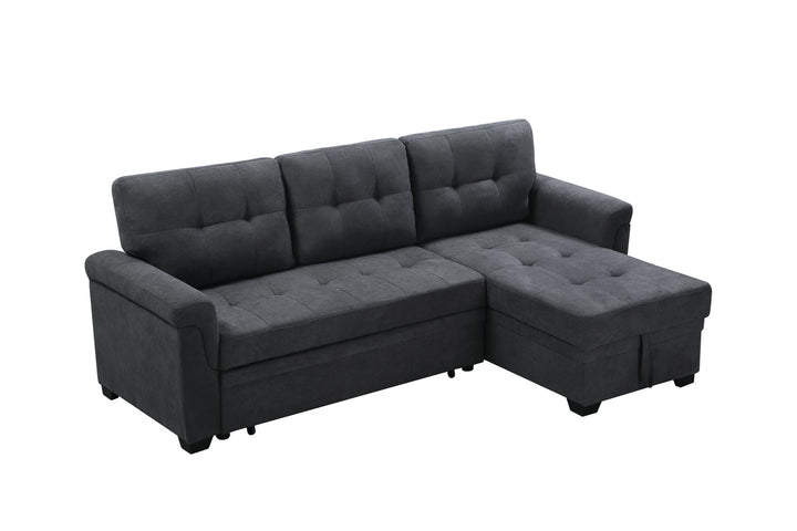 Lucca 84"W Dark Gray Fabric Reversible Sectional Sleeper Sofa Chaise with Storage - View 5