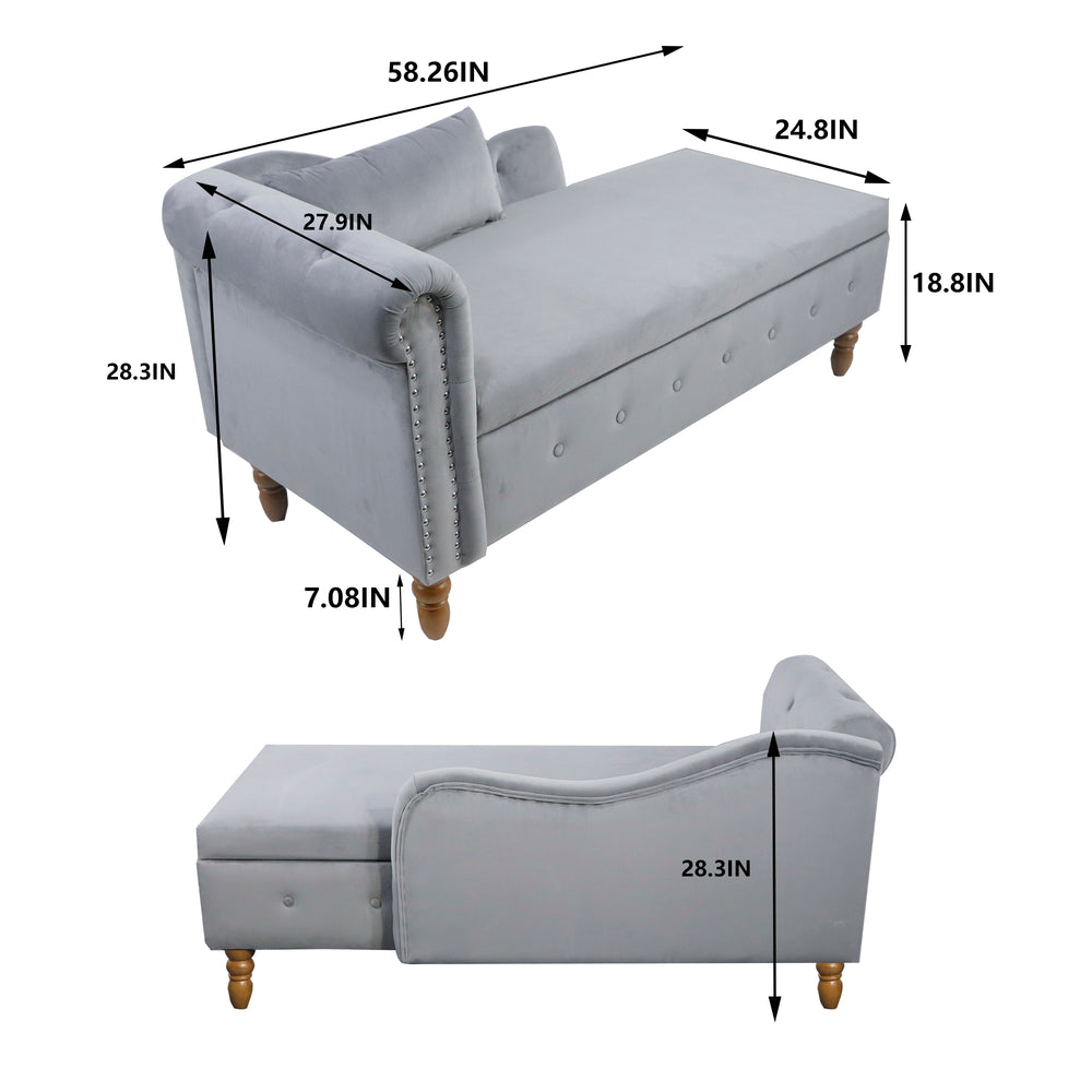grey-velvet-lounge-chaise-with-storage-pillow-modern-upholstered-rolled-arm