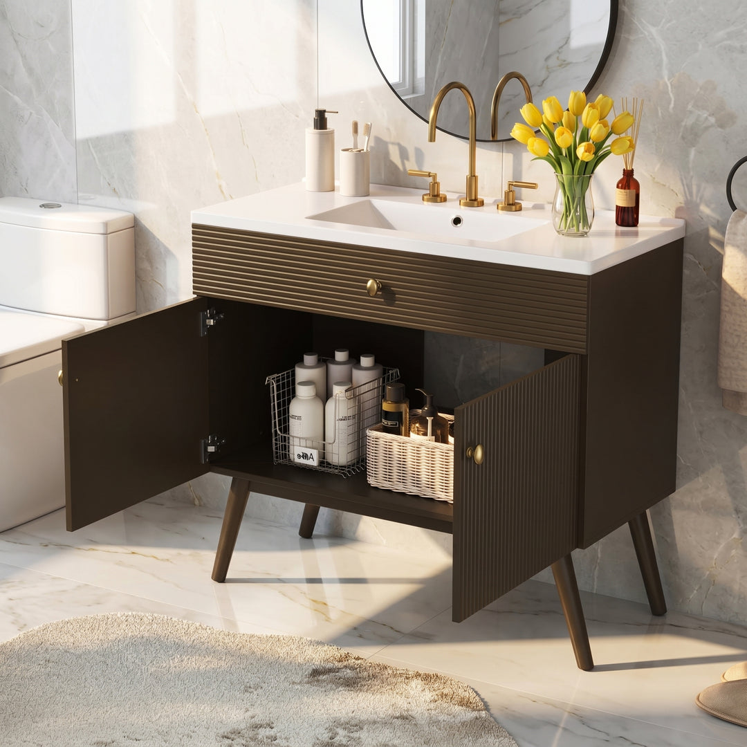 36" Striped Bathroom Vanity – Dark Brown