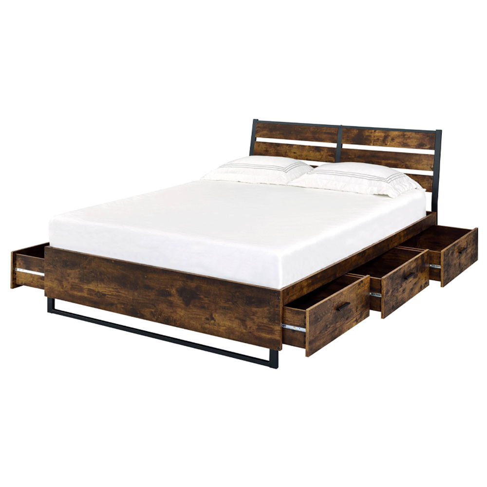 Juvanth - Queen Bed With Storage - Rustic Oak & Black