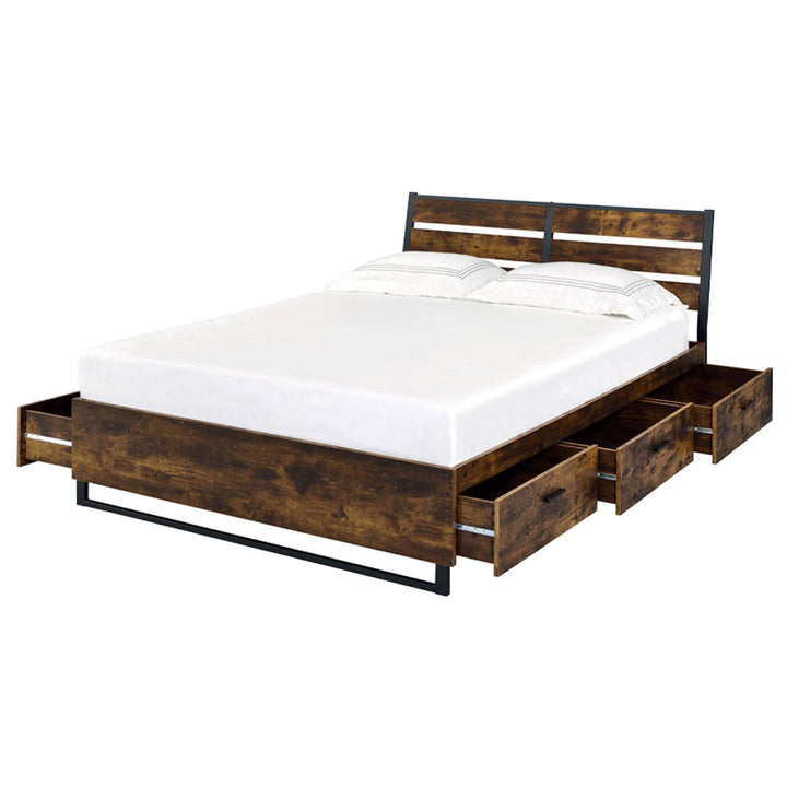 Juvanth - Queen Bed With Storage - Rustic Oak & Black
