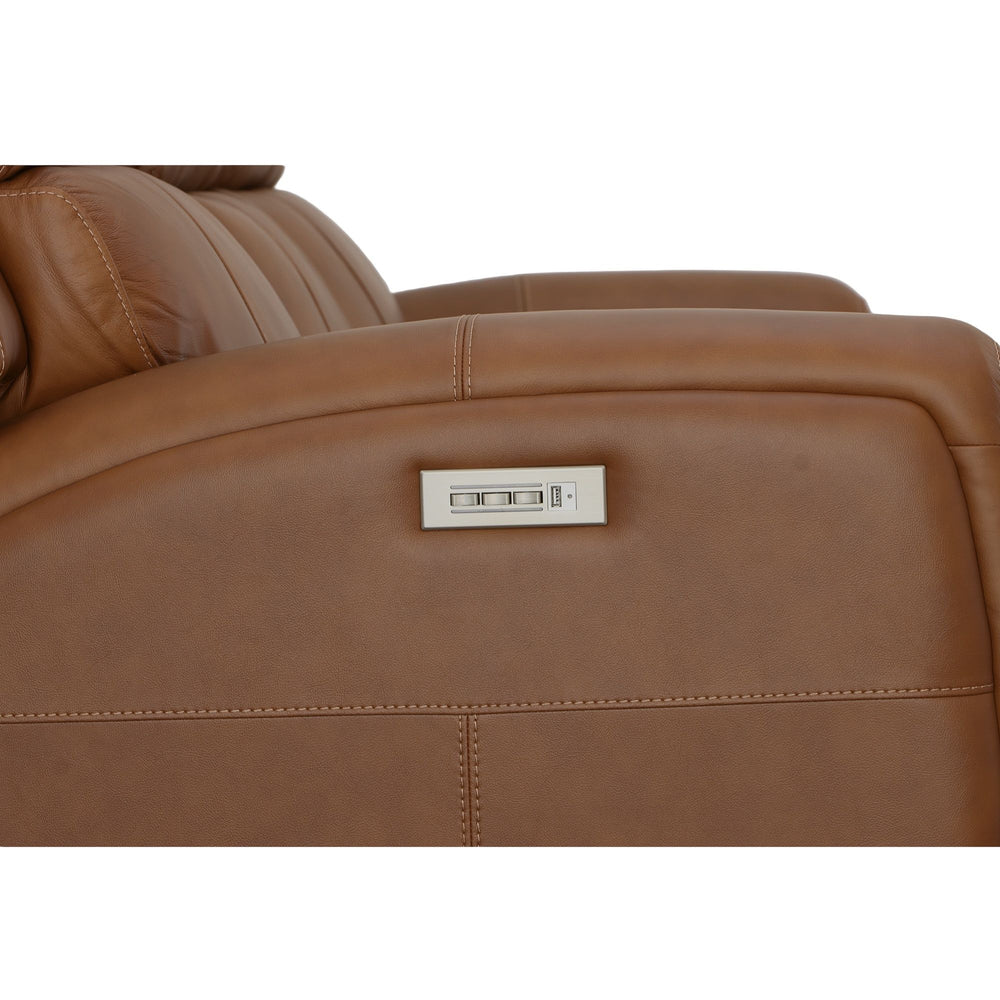 Linden Leather Power Reclining Sofa with Power Headrests & Lumbar in Caramel
