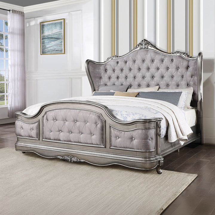 Ariadne - Queen Bed - Velvet & Antique Platinum