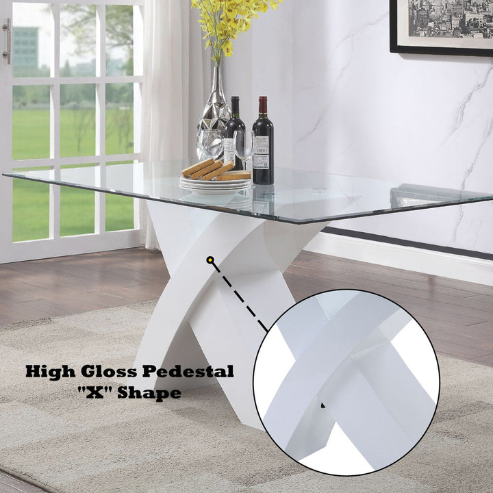 Pervis - Dining Table - Clear Glass Top & White High Gloss