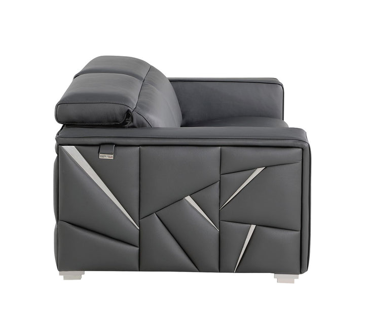 DivanItalia 1120 Sofa with Adjustable Headrest in Top-Grain Italian Leather - Dark Gray