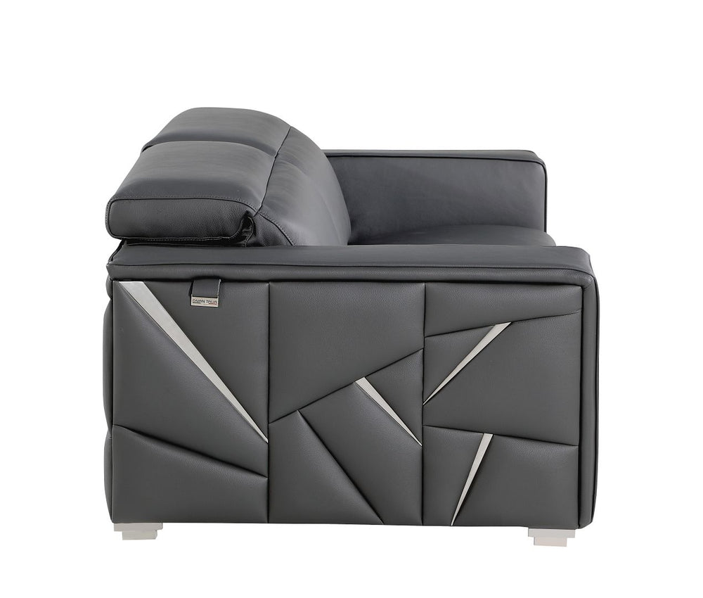 DivanItalia 1120 Sofa with Adjustable Headrest in Top-Grain Italian Leather - Dark Gray