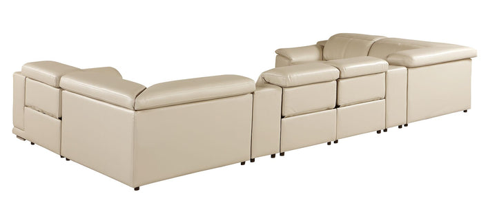 DivanItalia 9762 8-Piece U Shaped Top Grain Italian Leather Sectional Sofa with 4 Power Recliners – with Console - Beige