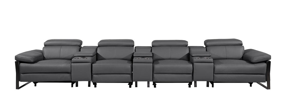 DivanItalia 1246 Modular Power Triple Reclining Triple Console Sofa with Power Reclining Headrests – Top Grain Italian Leather - Dark Gray