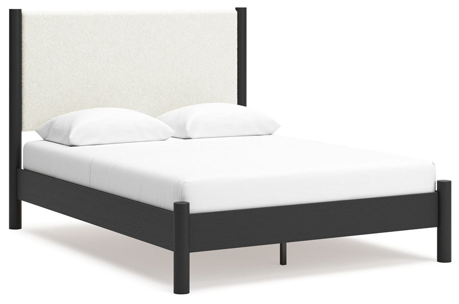 Cadmori - Queen Upholstered Panel Bed - Black / White by Ashley Furniture product image