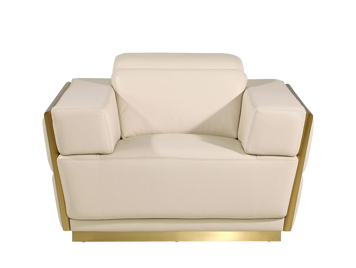 DivanItalia 1111 Chair with Adjustable Headrest in Top-Grain Italian Leather - Cream