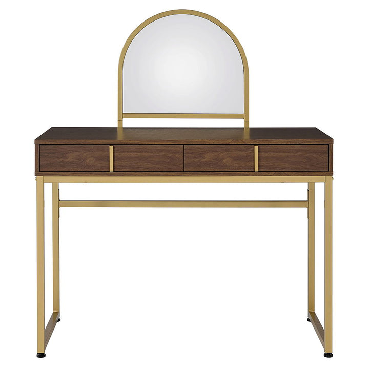Coleen - 50" Vanity Desk With Mirror & Jewelry Tray - Walnut & Gold