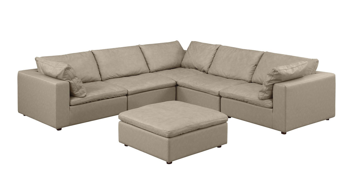 DivanItalia 1100 6-Piece L-Shaped Sectional – Top-Grain Italian Leather - Beige