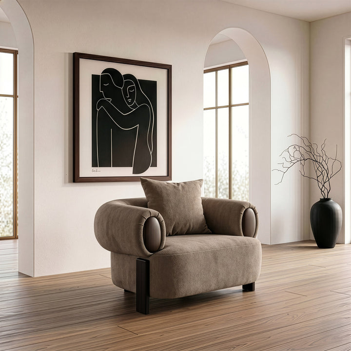 Arnaud - Modern Tan Fabric + Brown Oak Accent Chair