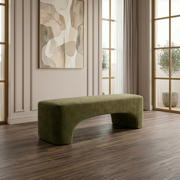 Siegal - Modern Olive Green Fabric Bench