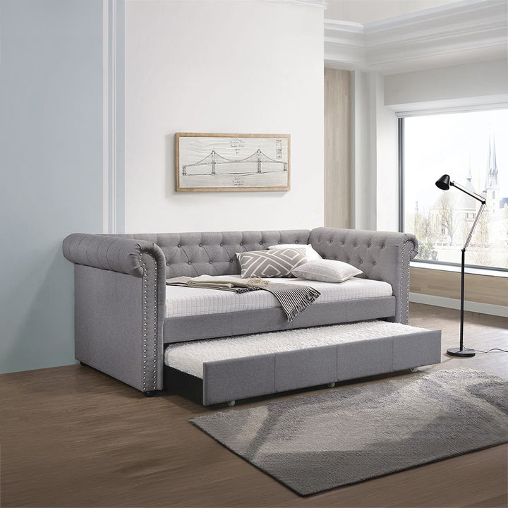 Justice - Twin Daybed With Trundle - Smoke Gray Fabric