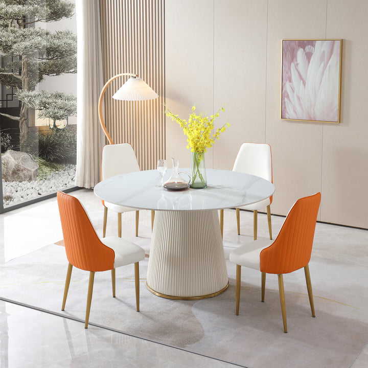 53" Round Sintered Stone Carrara White Dining Table