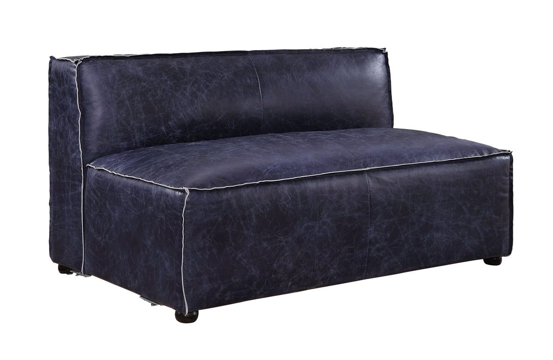 Birdie - Modular Armless Loveseat - Vintage Blue Top Grain Leather