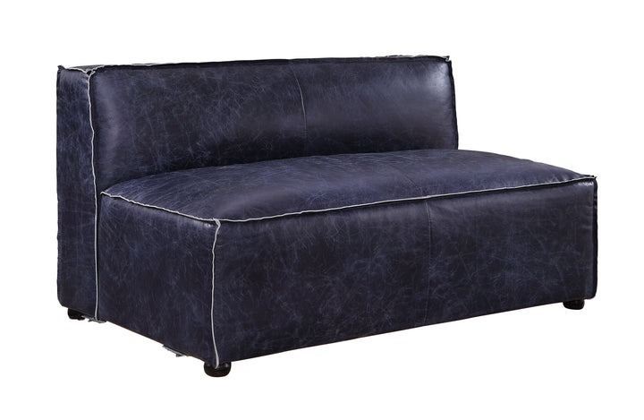 Birdie - Modular Armless Loveseat - Vintage Blue Top Grain Leather