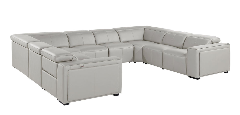 DivanItalia 1224 8-Piece U-Shaped Sectional Sofa in Top Grain Italian Leather with 4 Power Recliners & Power Headrests – No Console - Light Gray