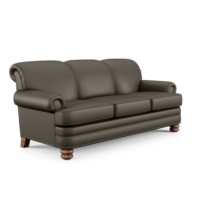 Flexsteel B3791-31 Bay Bridge  Leather Sofa, Nailhead Trim  Dark Brown