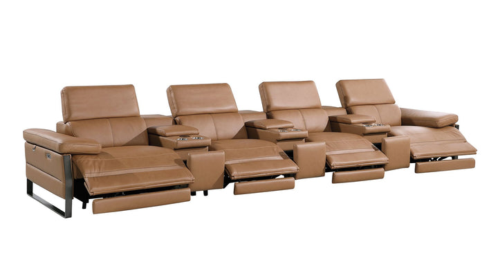 DivanItalia 1246 Modular Power Triple Reclining Triple Console Sofa with Power Reclining Headrests – Top Grain Italian Leather - Cognac